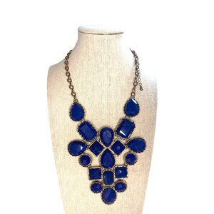 Cobalt Blue Statement Gold-Tone Chain Necklace With Bold Blue Gemstone Accents F